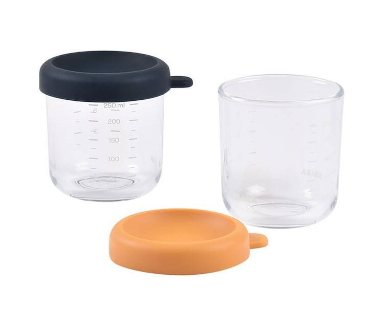 Beaba, zestaw słoiczków szklanych z zamknięciem, Night Blue/Honey, 2-250 ml