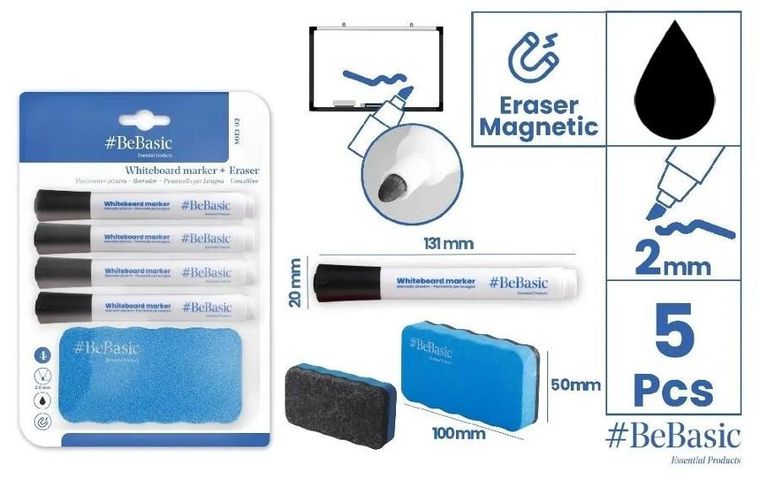 BeBasic, marker do tablic z gąbką, 4 szt.