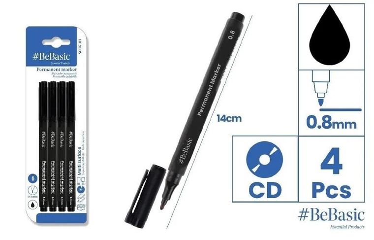 BeBasic, marker permanentny, czarny, 4 szt.