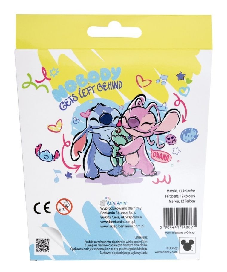Beniamin, Lilo i Stitch, flamastry, 12 kolorów