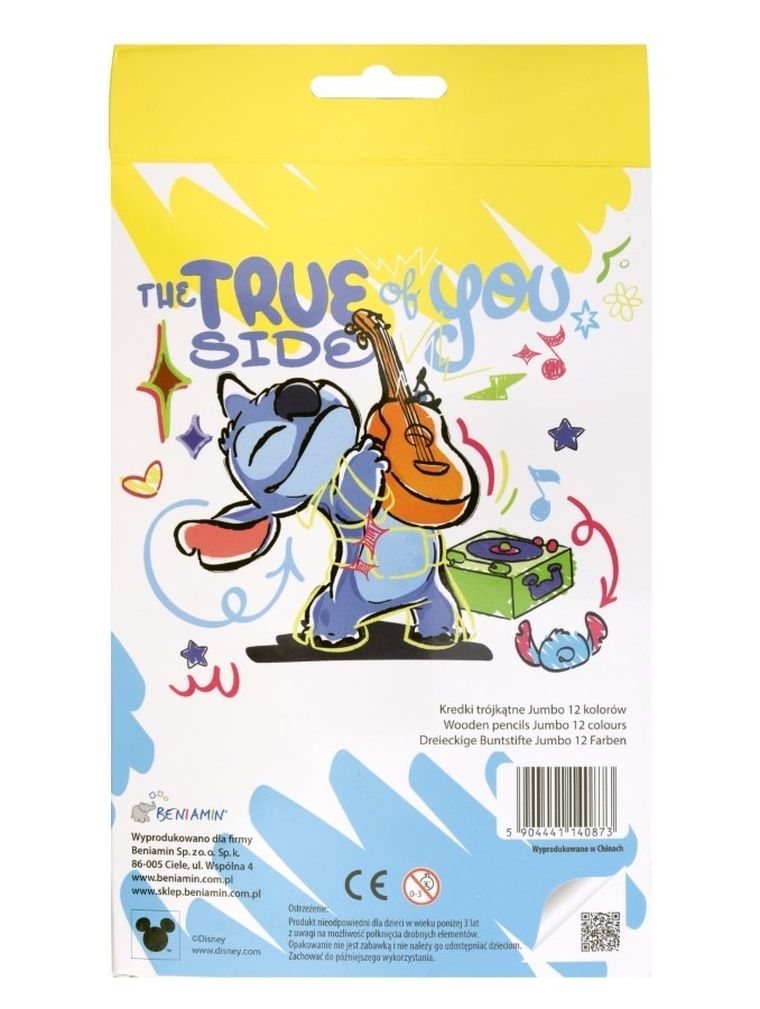 Beniamin, Lilo i Stitch, Jumbo, kredki ołówkowe trójkątne, 12 kolorów