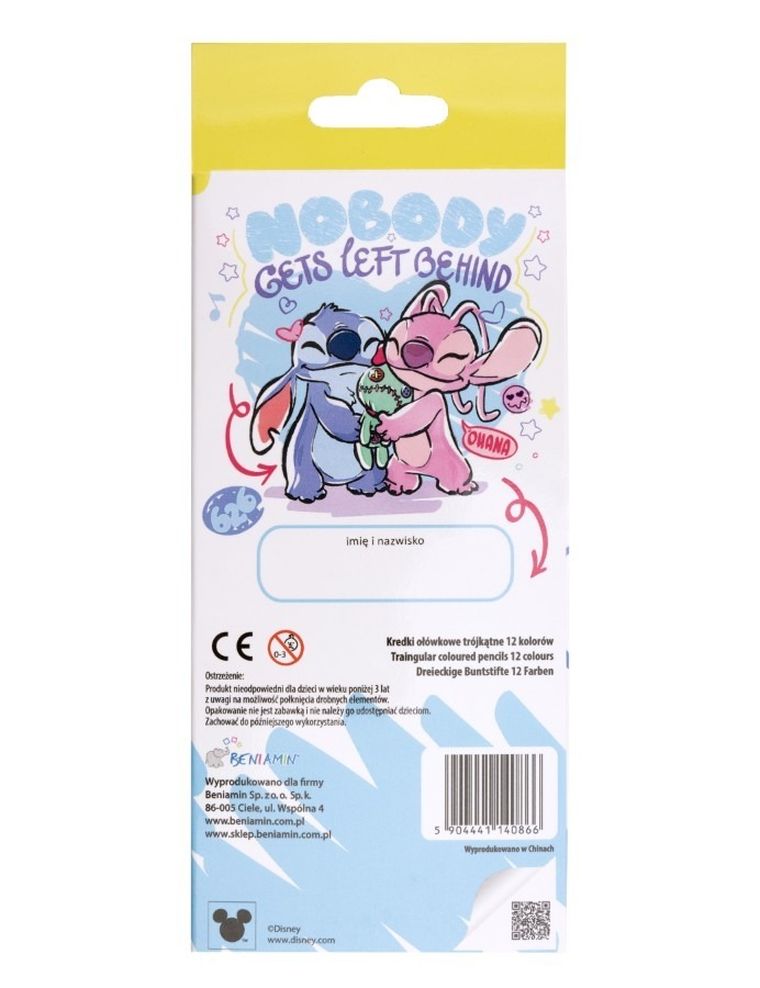 Beniamin, Lilo i Stitch, kredki ołówkowe trójkątne, 12 kolorów