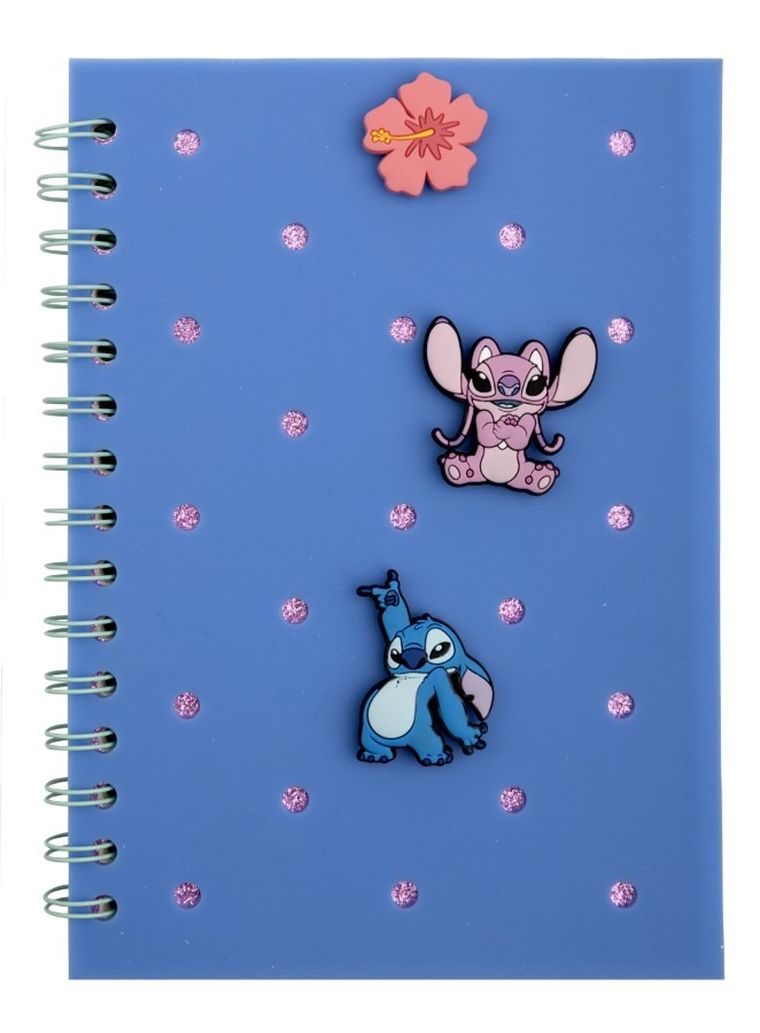 Beniamin, Lilo i Stitch, notes na spirali z przypinkami, A5, 80 kartek, kratka, niebieski, 1 szt.