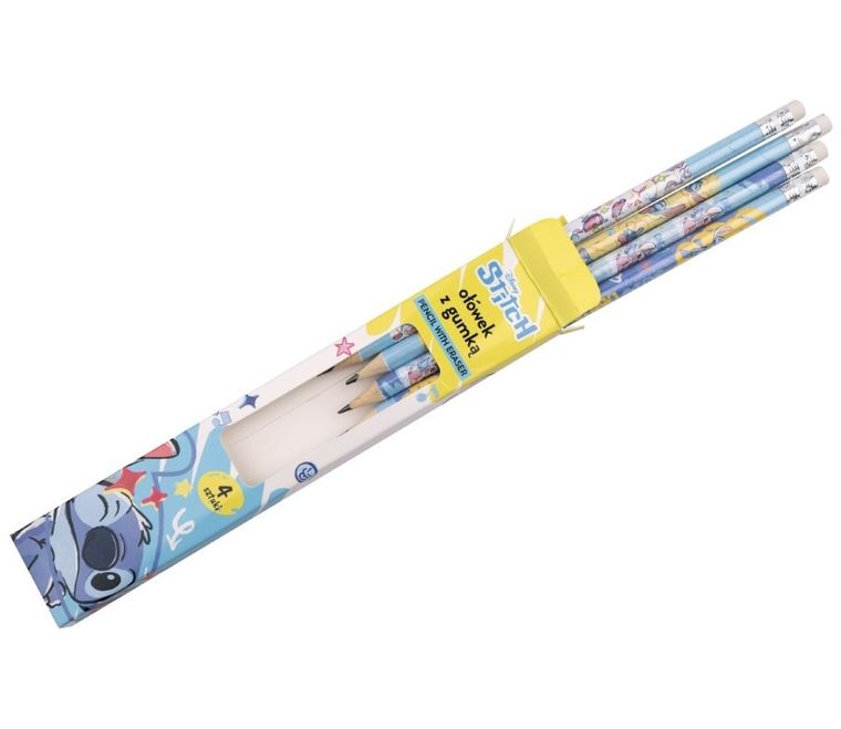 Beniamin, Lilo i Stitch, ołówek z gumką, 4 szt.