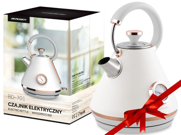 Berdsen, czajnik elektryczny z termometrem, biały, 1.7l, BD-701
