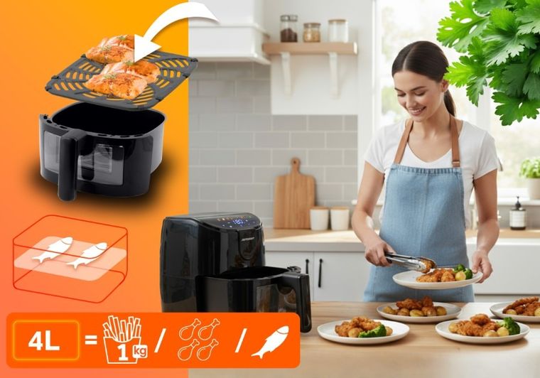 Berdsen, frytkownica beztłuszczowa, air fryer, 1500W, czarny, 4l, BD-658