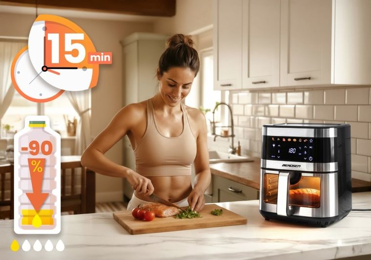 Berdsen, frytkownica beztłuszczowa, air fryer, 1700W, srebrny, 9,1l, BD-656