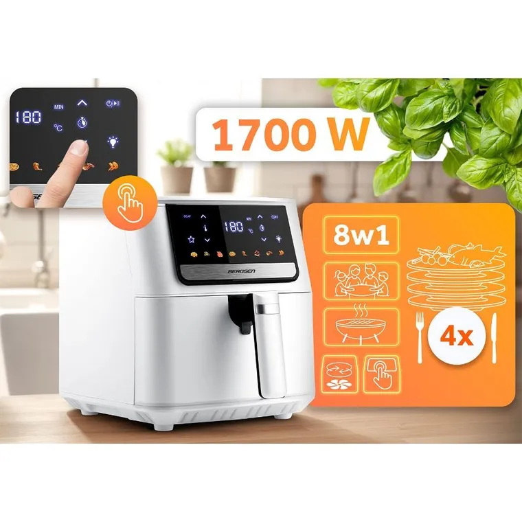Berdsen, frytkownica beztłuszczowa, air fryer, biały, BD-662