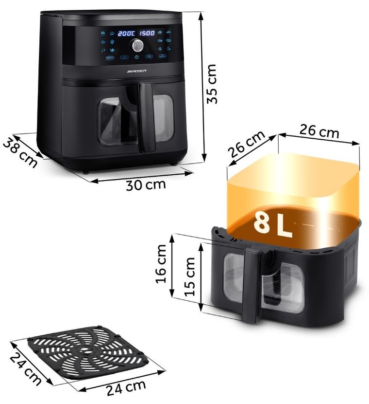Berdsen, frytkownica beztłuszczowa, air fryer, czarny, BD-661