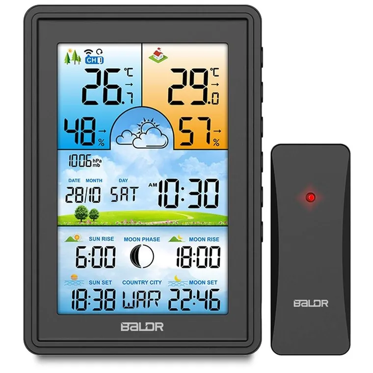 Berdsen, stacja pogodowa z wyświetlaczem, BD-906, czarna