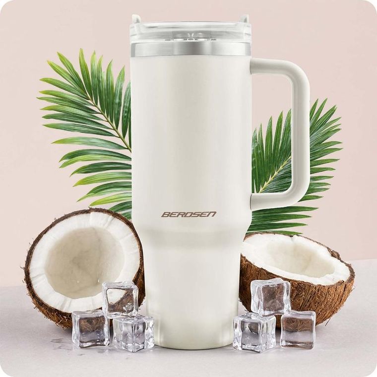 Berdsen, termos próżniowy, kubek ze słomką, kremowy, 1180 ml
