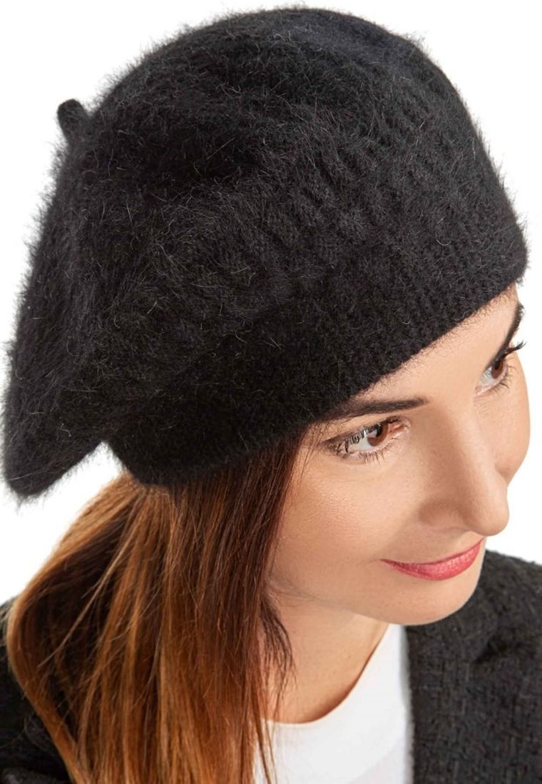 Beret damski, czarny, Ambra