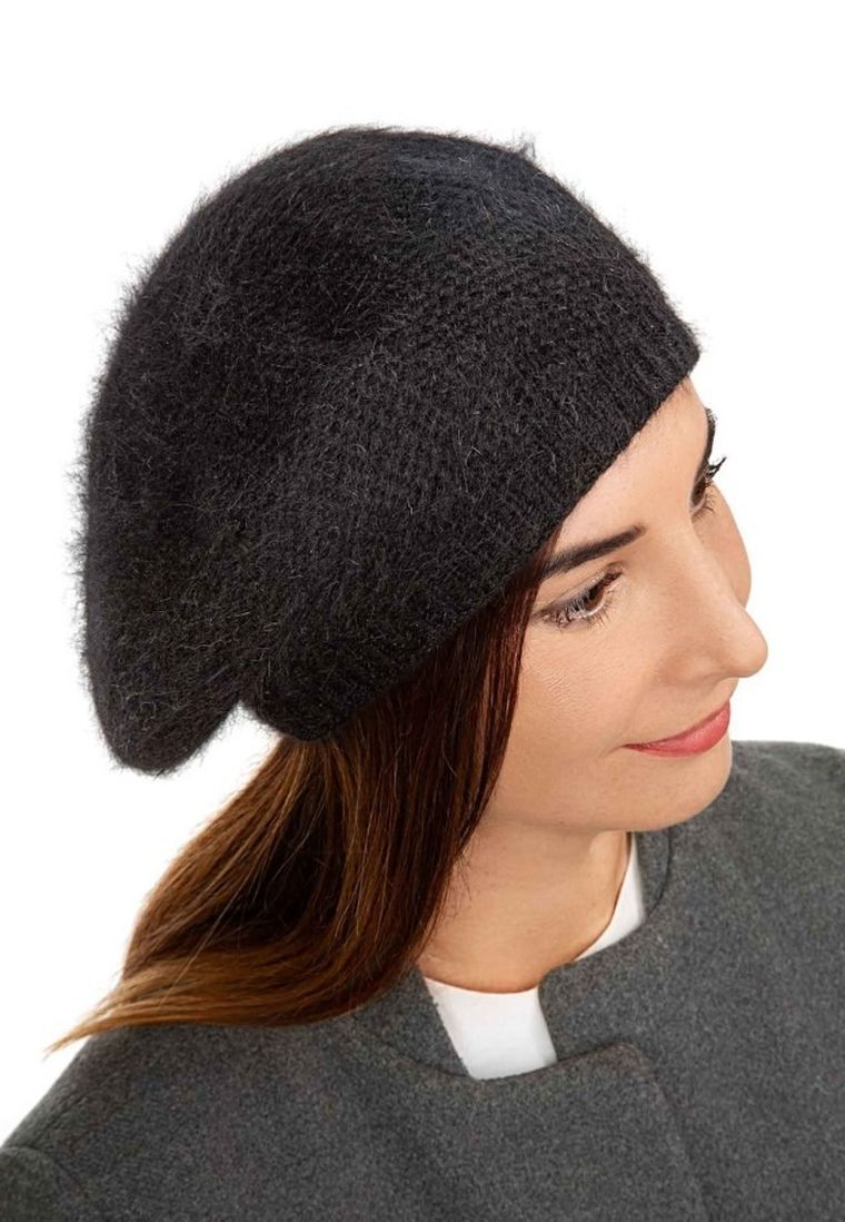 Beret damski, czarny, Ambra