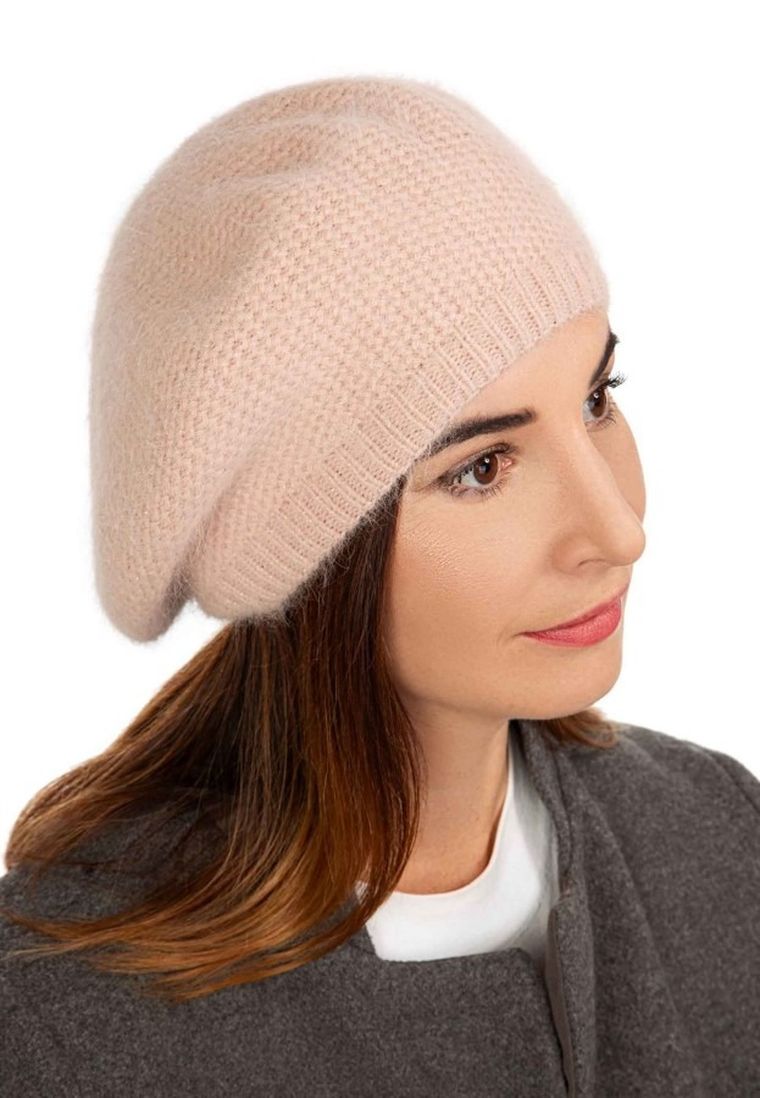 Beret damski, różowy, Ambra