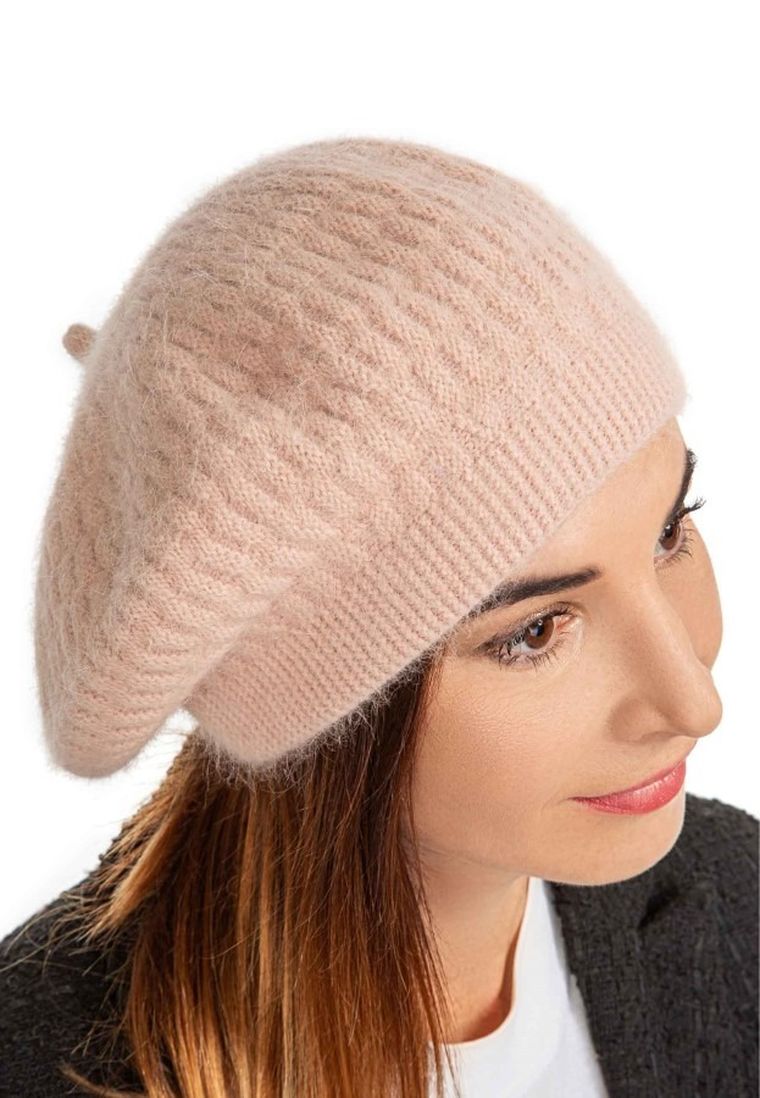 Beret damski, różowy, Ambra