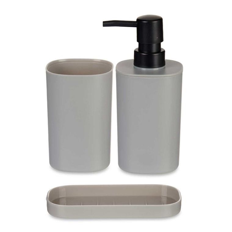 Berilo, dozownik do mydła w płynie z kubkiem na szczoteczki i podstawką, plastikowy, 3 elementy