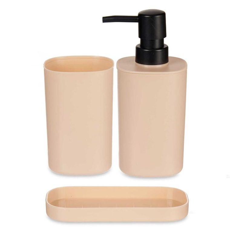 Berilo, dozownik do mydła w płynie z kubkiem na szczoteczki i podstawką, plastikowy, 3 elementy