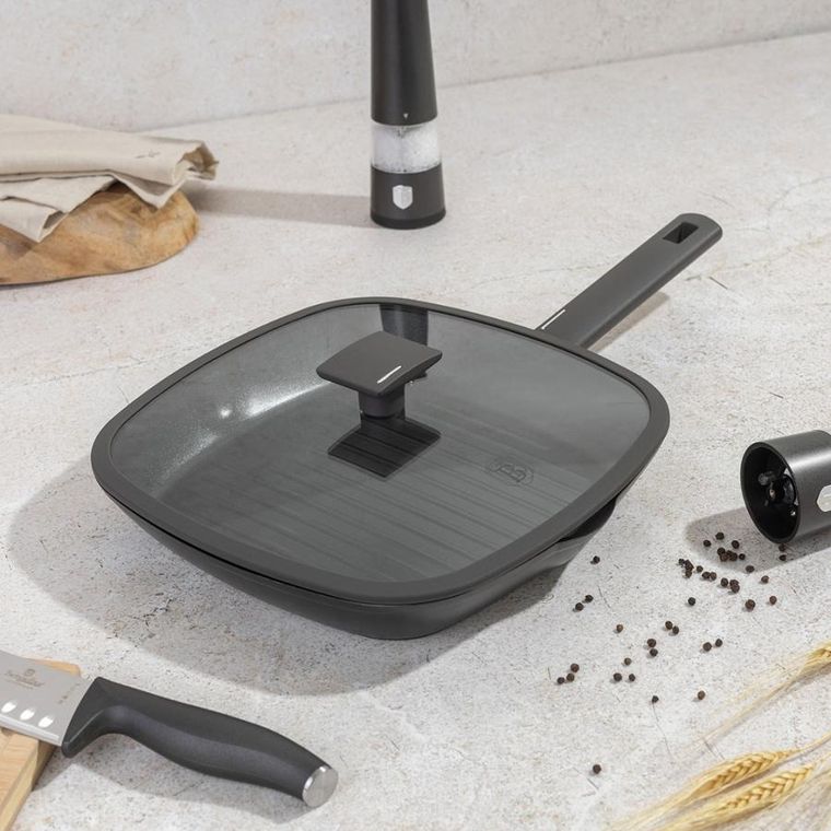 Berlinger Haus, Anthracite, patelnia grillowa tytanowa z pokrywą, 28 cm