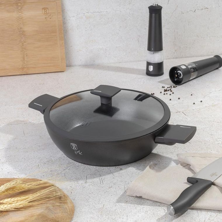 Berlinger Haus, Anthracite, płaski garnek tytanowy z pokrywą, 4.5l