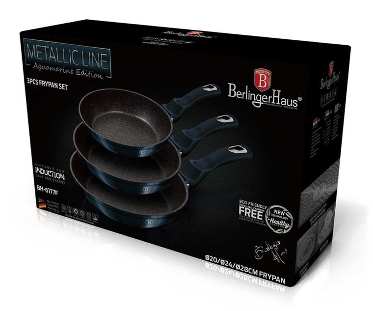 Berlinger Haus, Aquamarine, zestaw patelni granitowych, 3 szt.