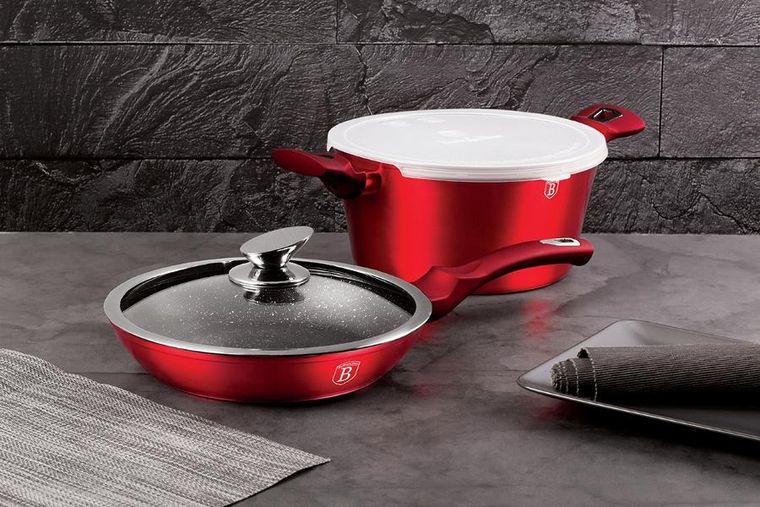 Berlinger Haus, Burgundy, zestaw: garnek + patelnia granitowa, 4 elementy