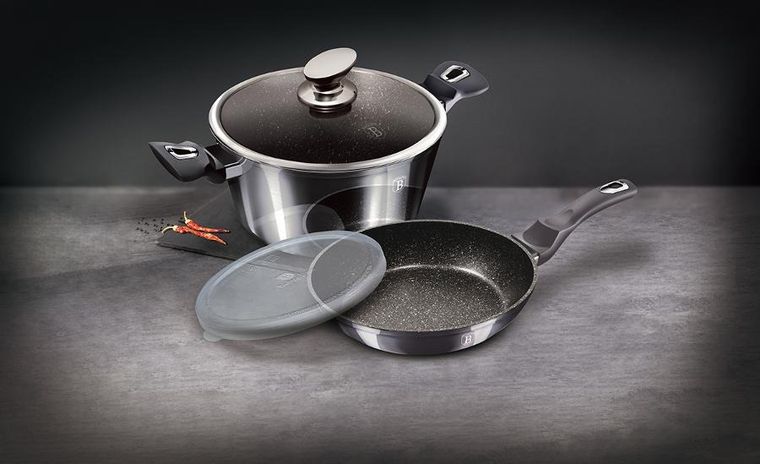 Berlinger Haus, Carbon Pro, zestaw: garnek z pokrywą + patelnia, 4 elementy