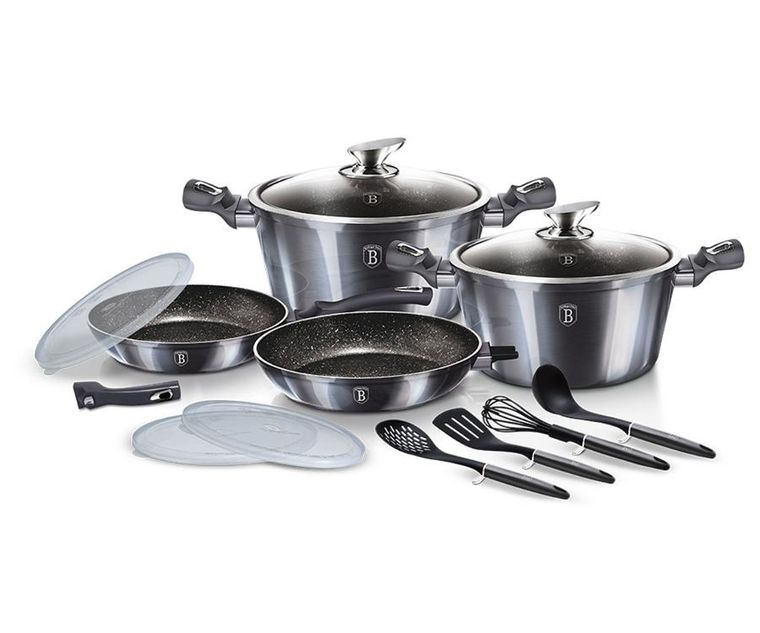 Berlinger Haus, Carbon Pro, zestaw: garnki granitowe z pokrywą + patelnie, 13 elementów