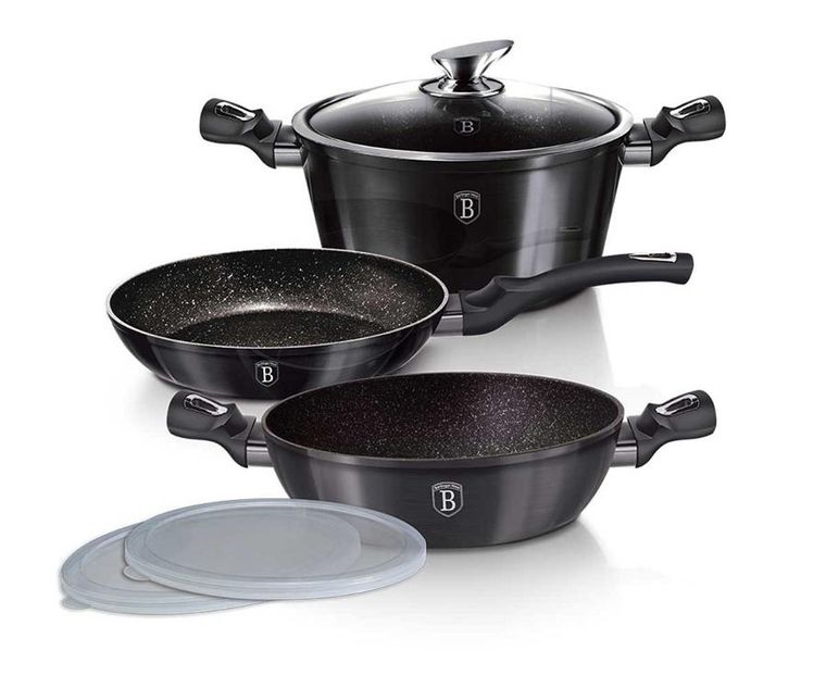 Berlinger Haus, Carbon Pro, zestaw: garnki z pokrywą + patelnie, 6 elementów