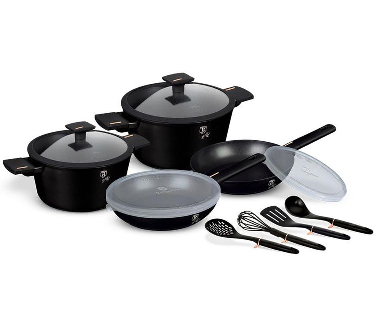 Berlinger Haus, Monaco, zestaw: garnki tytanowe + patelnie + akcesoria, 12 elementów