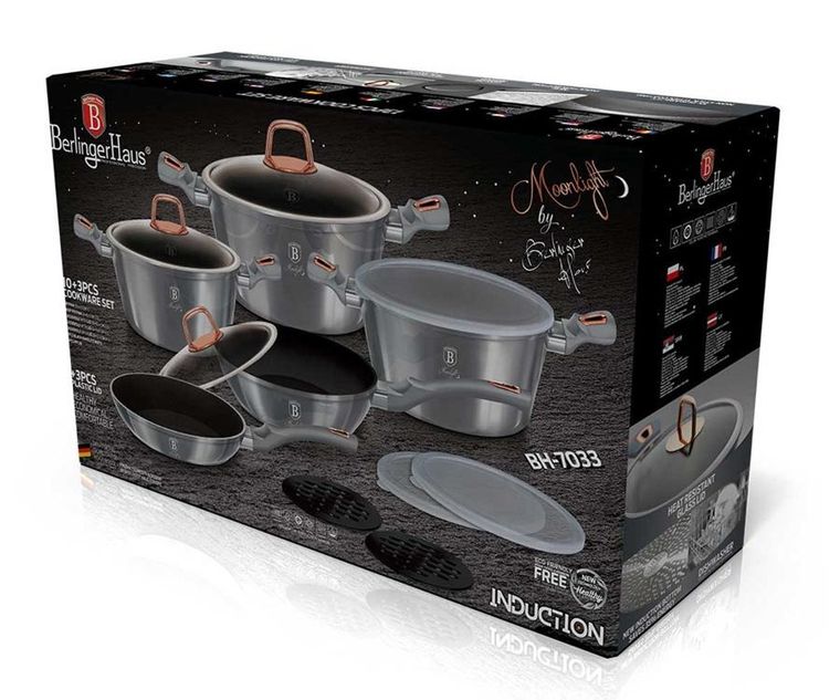Berlinger Haus, Moonlight, zestaw: garnki z pokrywą + patelnie, 13 elementów