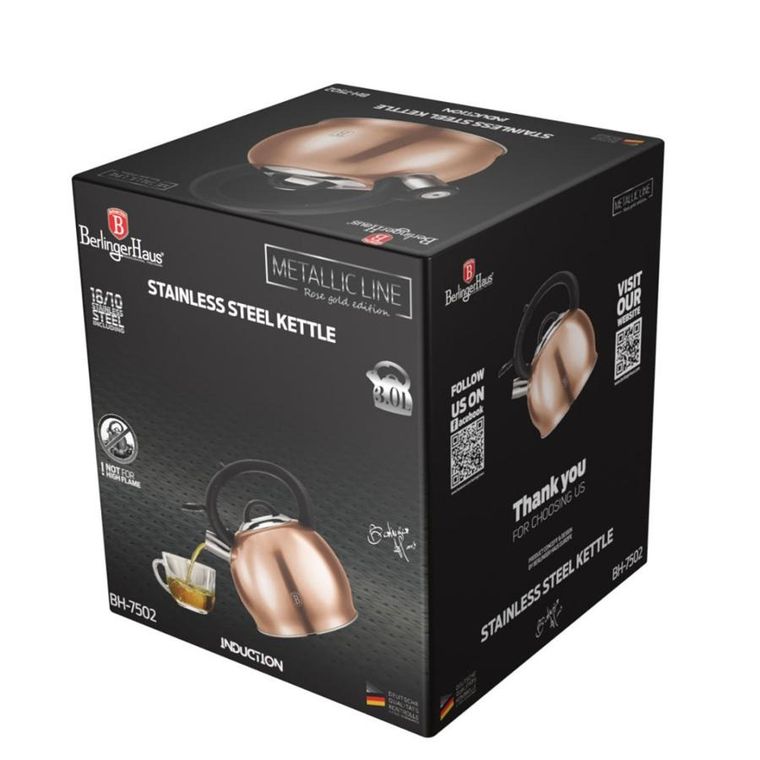 Berlinger Haus, Rose Gold, czajnik z gwizdkiem, 3l