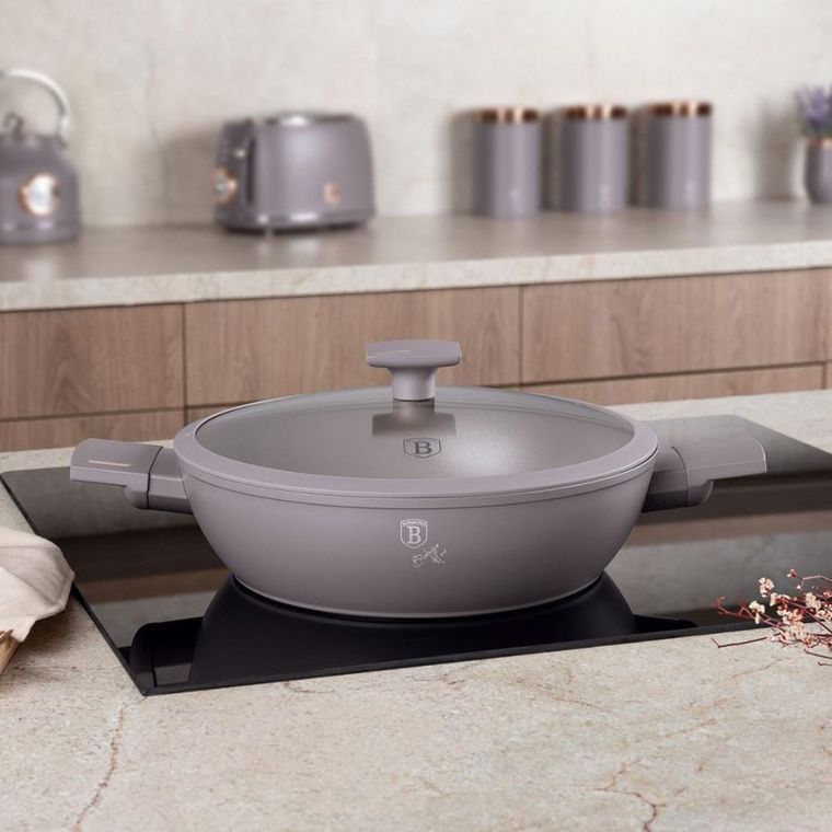 Berlinger Haus, Taupe, płaski garnek tytanowy z pokrywą, 3.8l