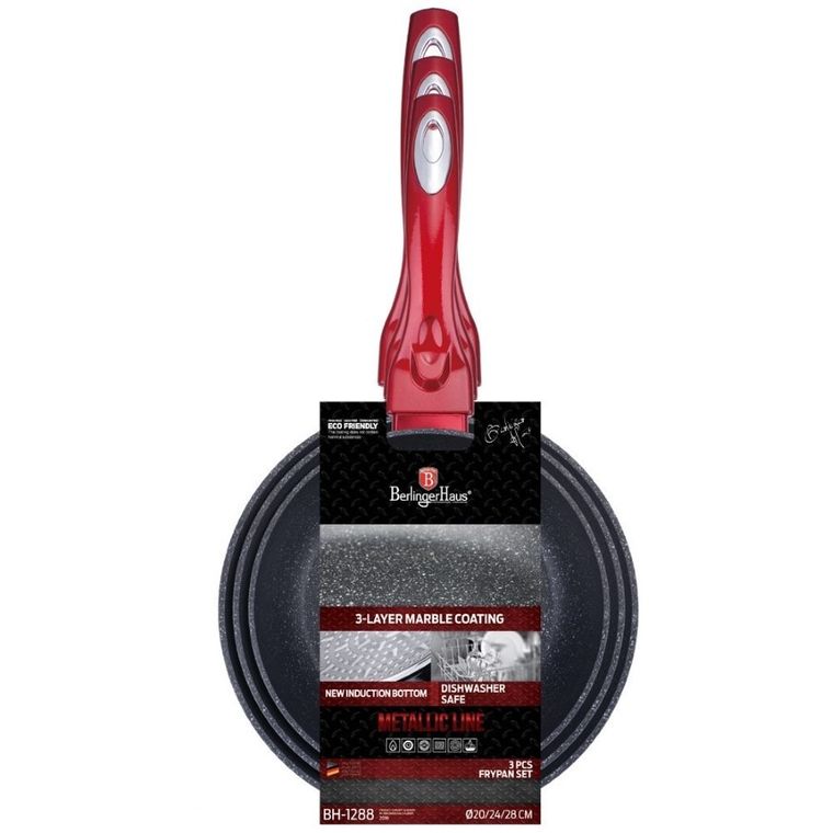 Berlinger Haus, zestaw 3 patelni granitowych, Red Metallic Line