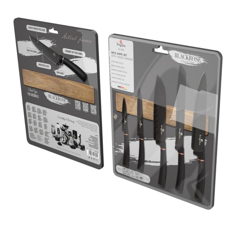 Berlinger Haus, zestaw noży kuchennych z listwą, black rose, 5 szt.