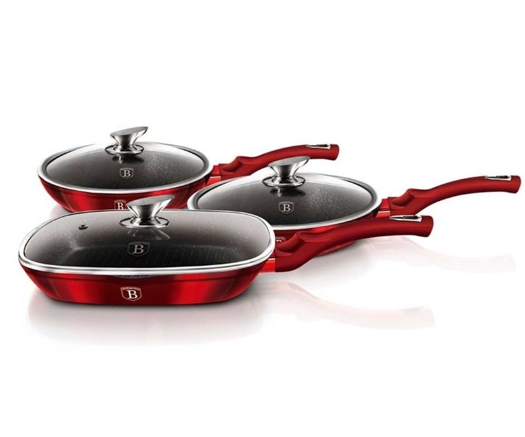 Berlinger Haus, zestaw patelni granitowych, Burgundy