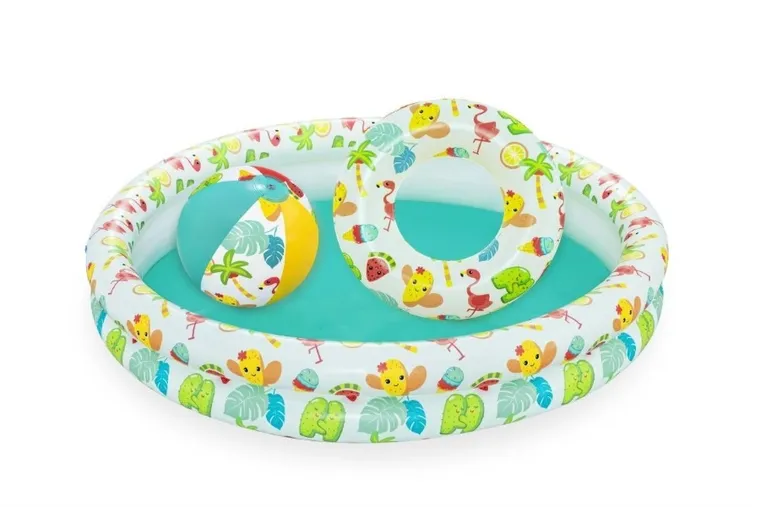Bestway, basen dmuchany z kołem i piłką, tropikalny, 20-122 cm