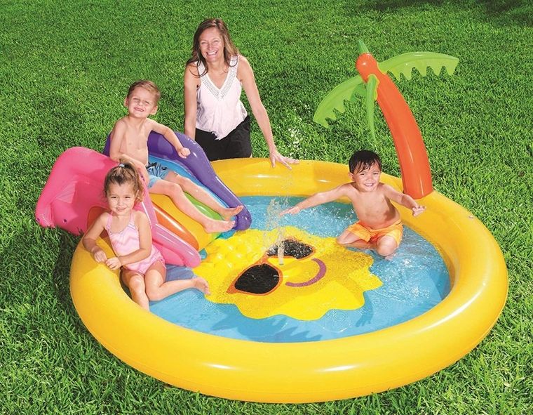 Bestway, basen dmuchany ze zjeżdzalnią i fontanną, słoneczna kraina, 237-201-104 cm