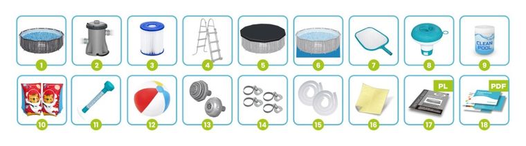 Bestway, basen ogrodowy stelażowy, 366-100 cm, zestaw 18w1
