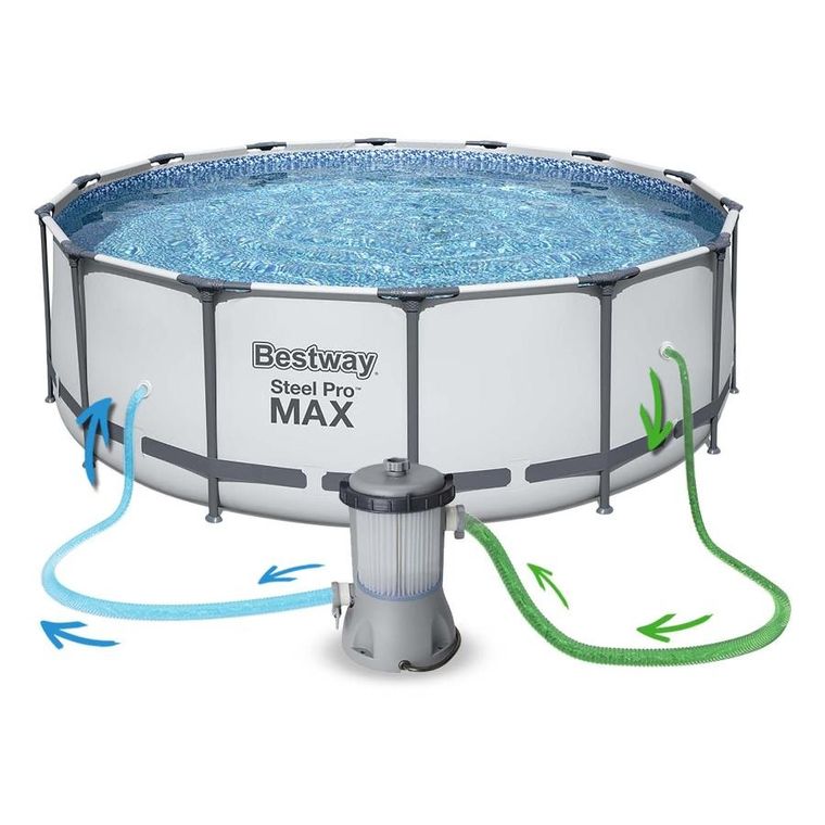 Bestway, basen stelażowy z pompą filtrującą i akcesoriami, okrągły, 122-457 cm, zestaw 11w1