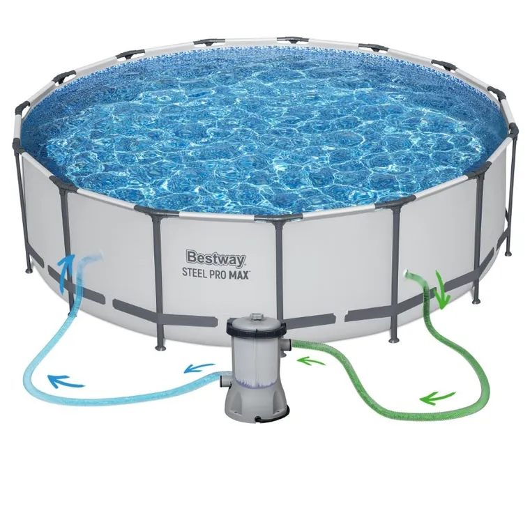 Bestway, basen stelażowy z pompą filtrującą i akcesoriami, okrągły, 122-457cm, zestaw 18w1