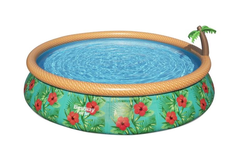 Bestway, Fast Set, basen rozporowy z palmą i pompą filtracyjną, 4,57-0,84m