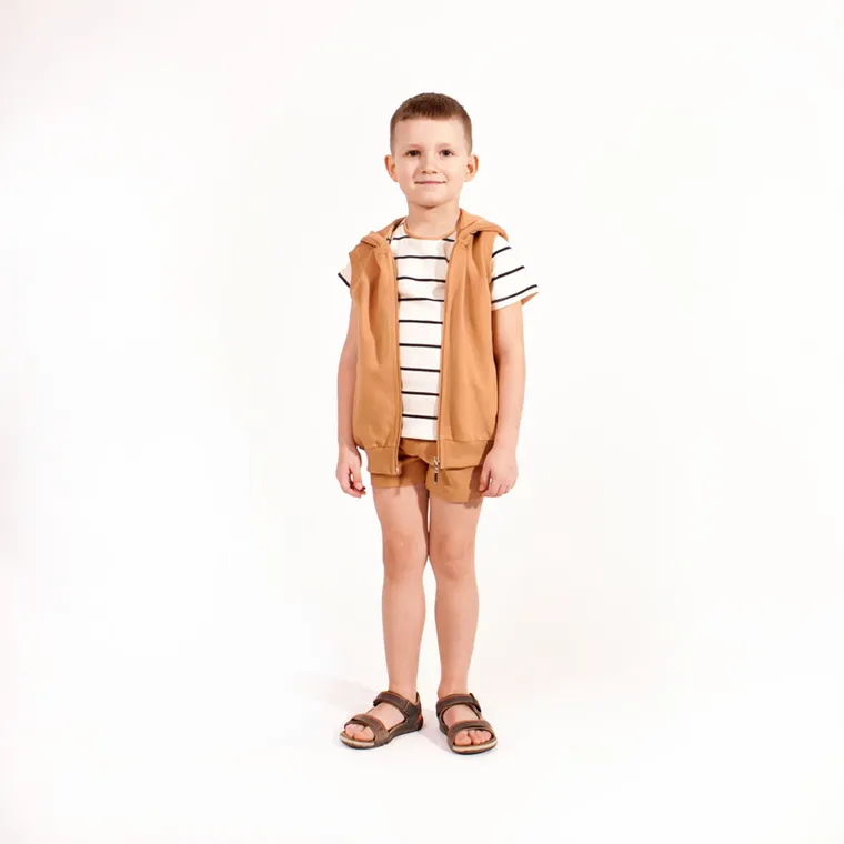 Bezrękawnik chłopięcy z kapturem, beżowy, Nicol