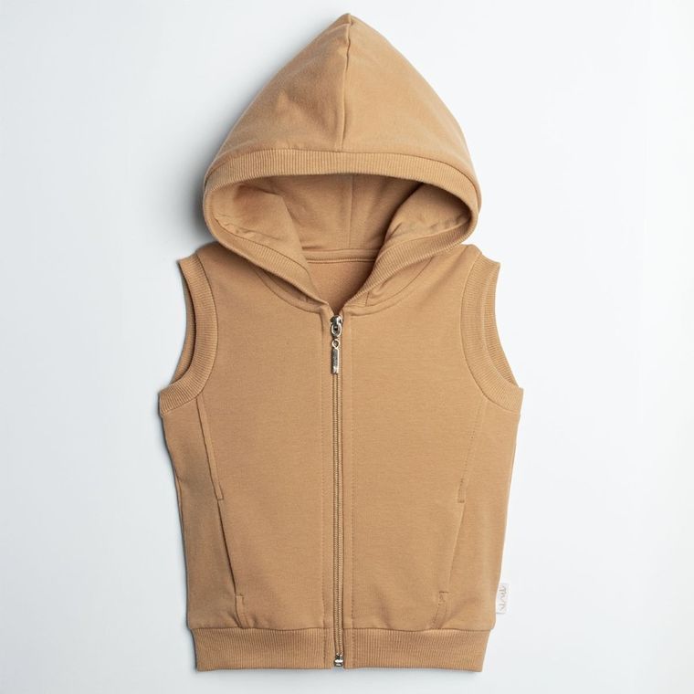 Bezrękawnik chłopięcy z kapturem, beżowy, Nicol