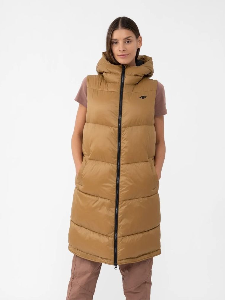 Bezrękawnik damski z kapturem, brązowy, 4F