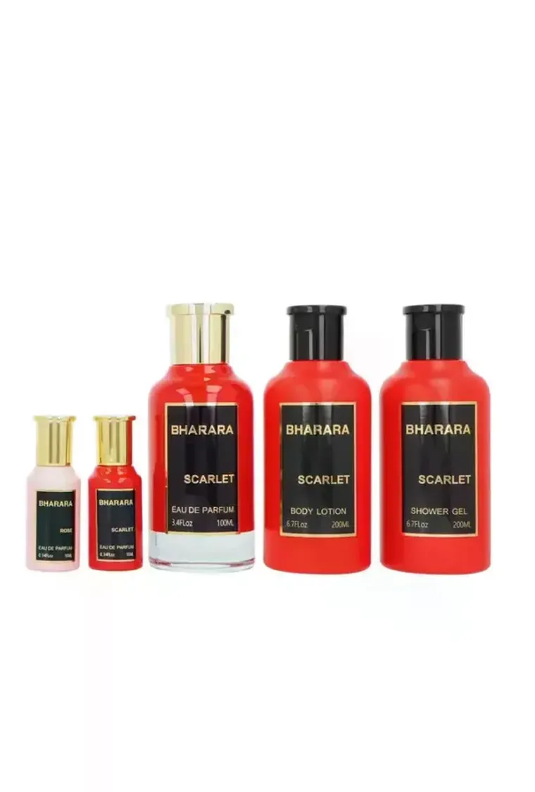 Bharara, Collection: Scarlet Edp 100 ml + Shower Gel 200 ml + Body Lotion 200 ml + Edp 10 ml + Rose Edp 10 ml, zestaw perfum