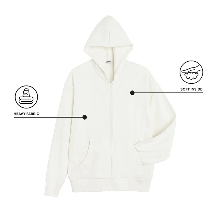 Biała rozpinana bluza z kapturem oversize NOWEAR