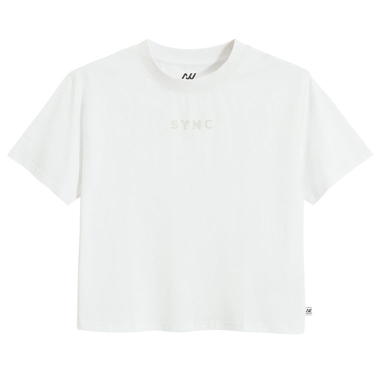 Biały t-shirt cropp z bawełny czesanej NOWEAR