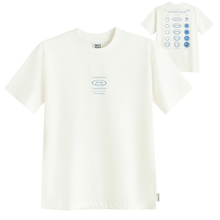 Biały t-shirt o kroju relaxed S.W.Smiley NOWEAR