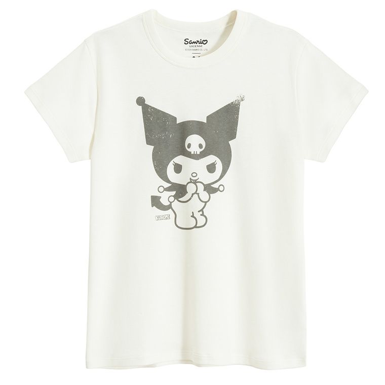 Biały T-shirt z nadrukiem Kuromi NOWEAR