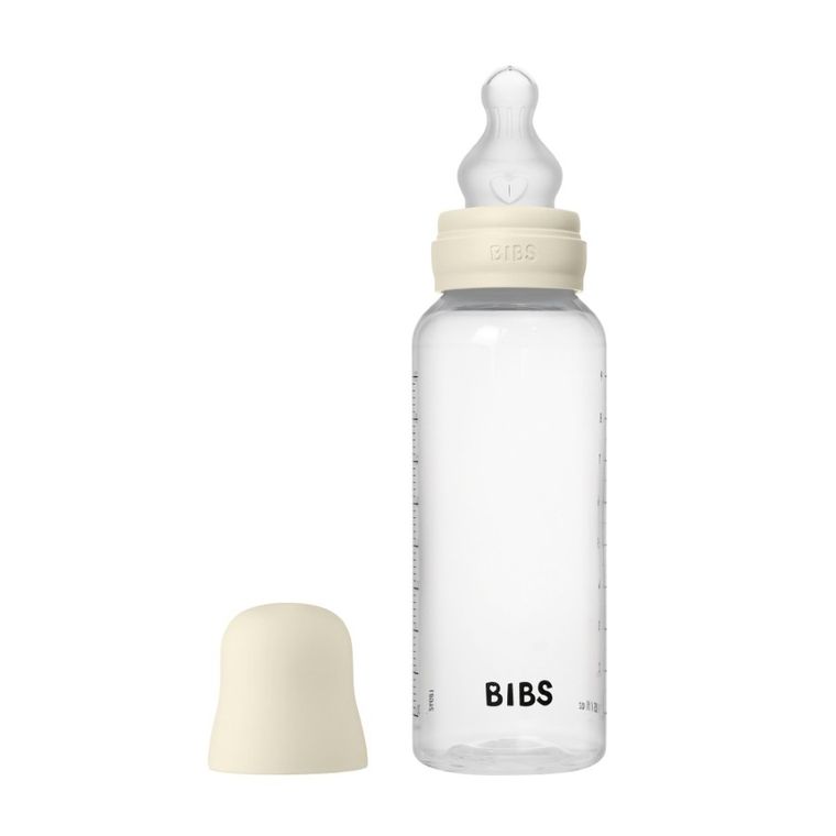 Bibs, zestaw: butelka antykolkowa dla niemowląt, Ivory, 270 ml + smoczek do karmienia o średnim przepływie, silikonowy